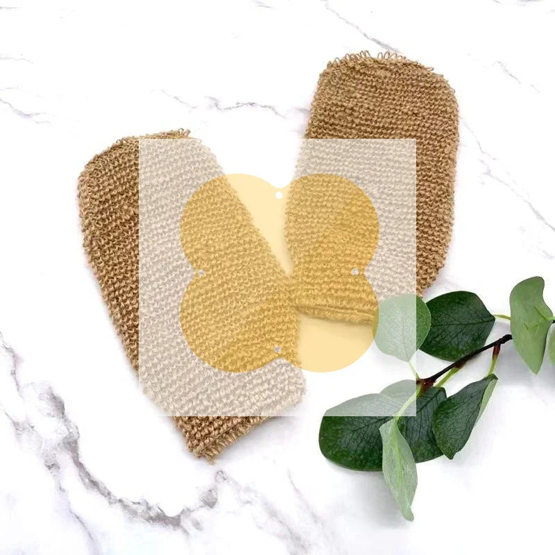 Ramie Jute Exfoliating Back Scrubber & Bath Gloves Set Bath Exfoliating Scrubber QXL
