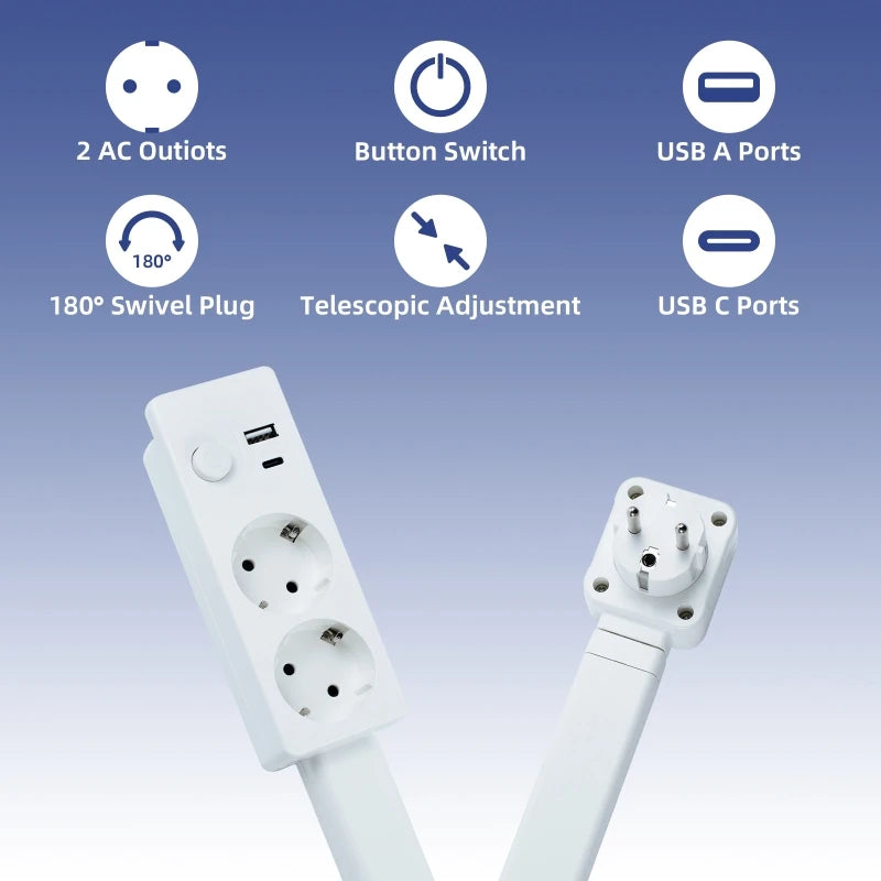 Retractable Power Strip 180° Rotating EU Plug Outlet Extender Retractable Power Strip QXL