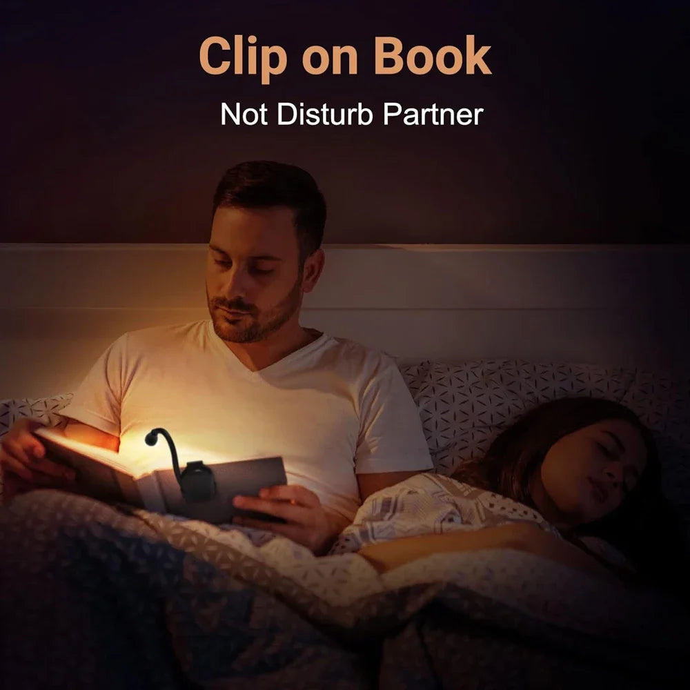 Rechargeable 3-Color Mini LED Clip Book Light | 360° Flex Neck Clip-On Book Light QXL