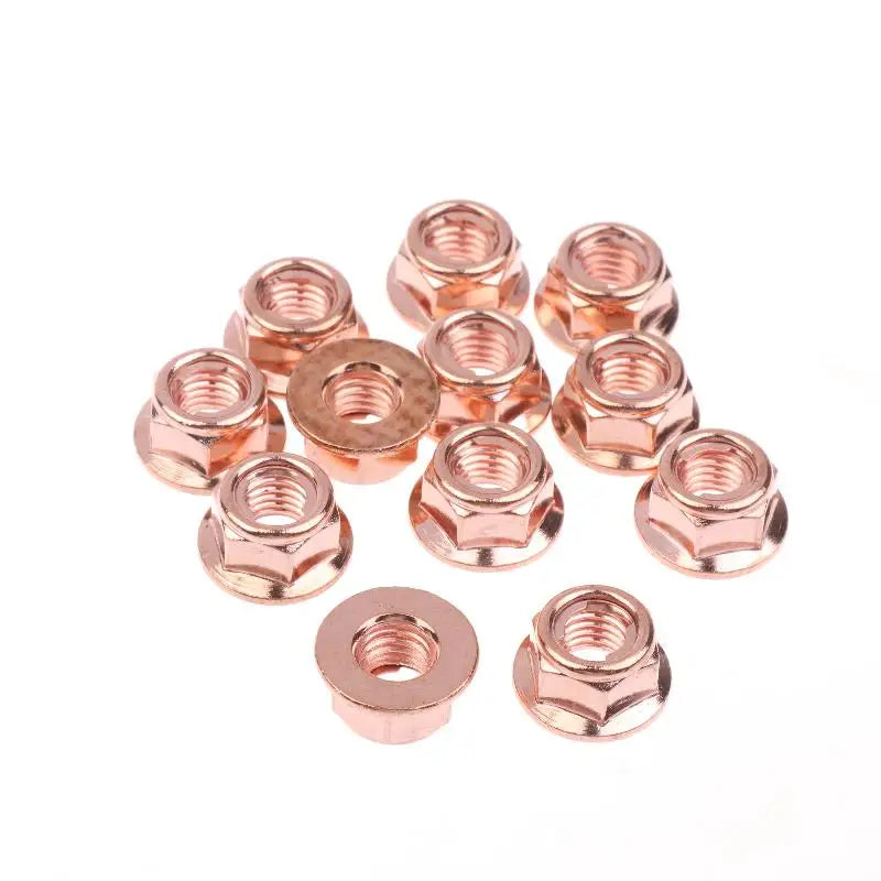 M8 Copper-Plated Exhaust Lock Nuts | Hex Turbo Stud 12/50 Pack Exhaust Lock Nuts QXL