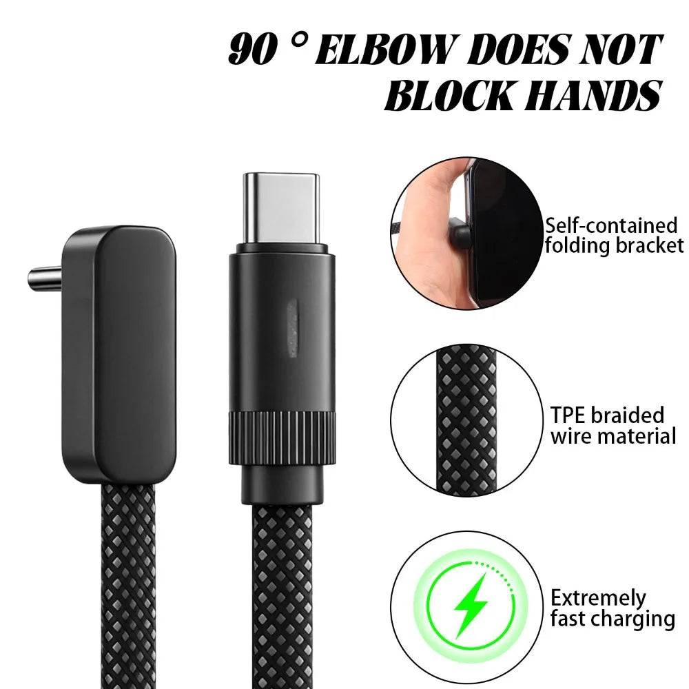 90° Dual USB-C Fast Charging Flat Cable | iPhone & Android USB-C Charging Cable QXL