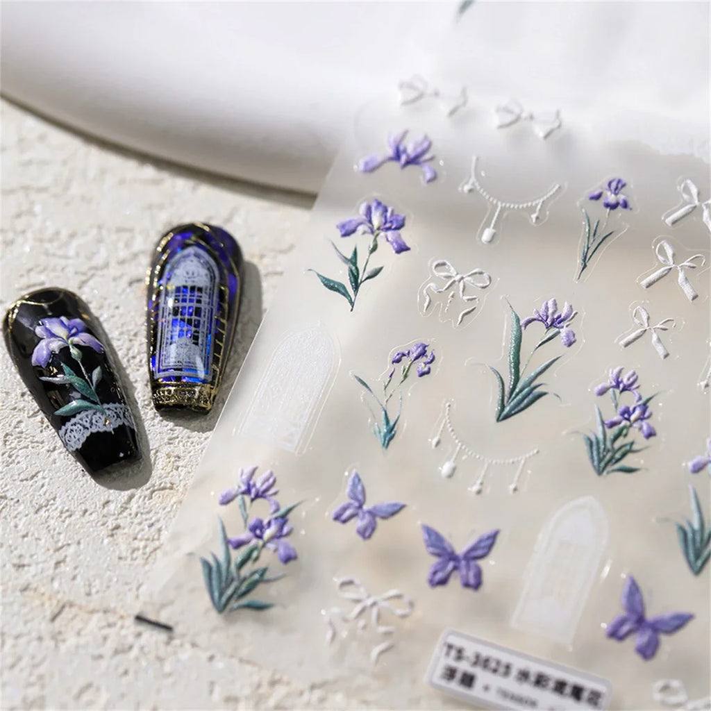 5D Floral Nail Art Stickers – Iris, Tulip & Kawaii Decals Nail Art Stickers QXL