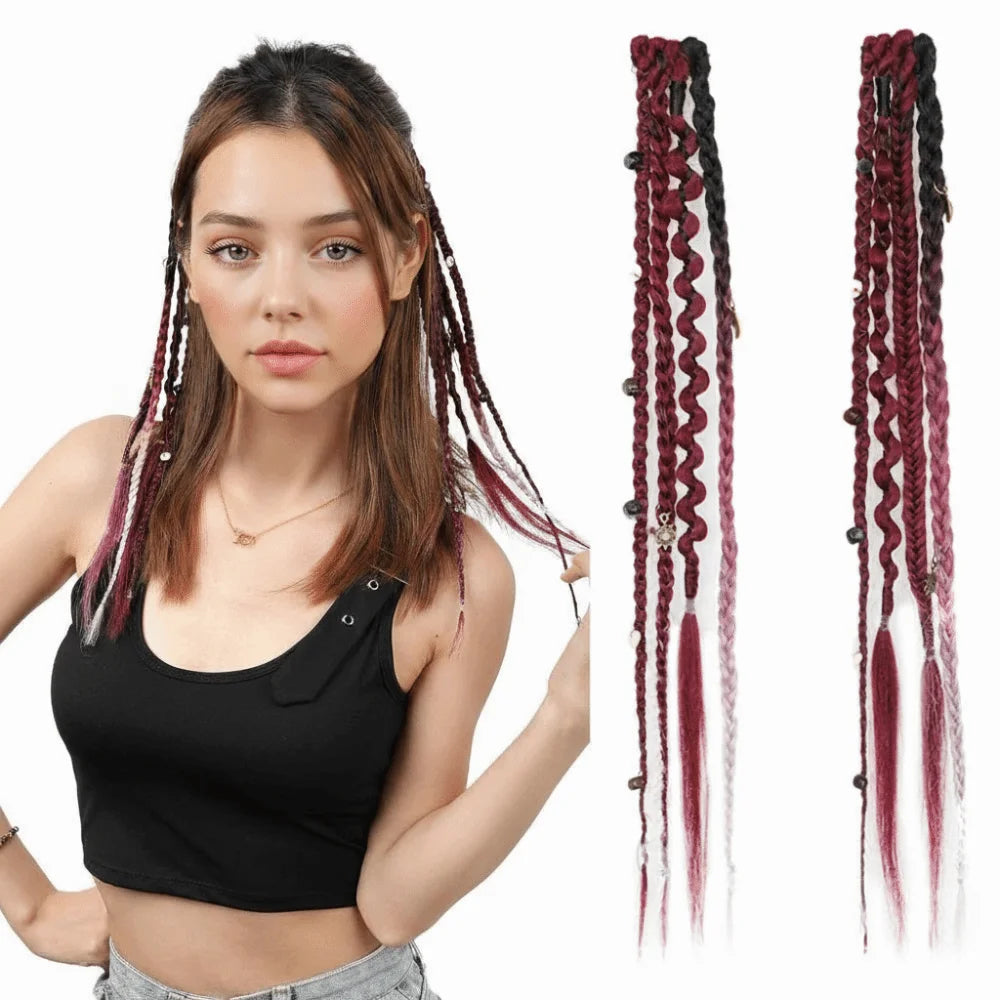 Bohemian Clip-In Braid Extensions 16" | Fairy Hairpiece Set Clip-In Hair Extension QXL
