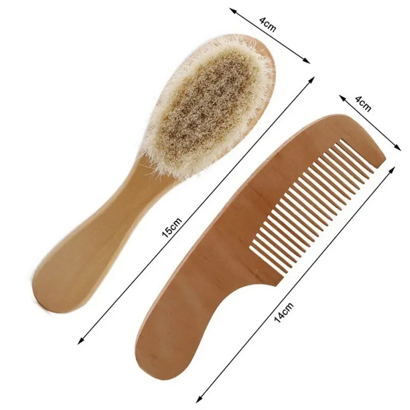 Newborn Baby Hair Brush & Comb Set | Soft Wool Wooden Baby Hair Brush Set QXL