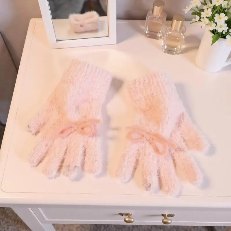 Women's Plush Bow Thermal Gloves | Touchscreen Winter Gloves Winter Gloves QXL