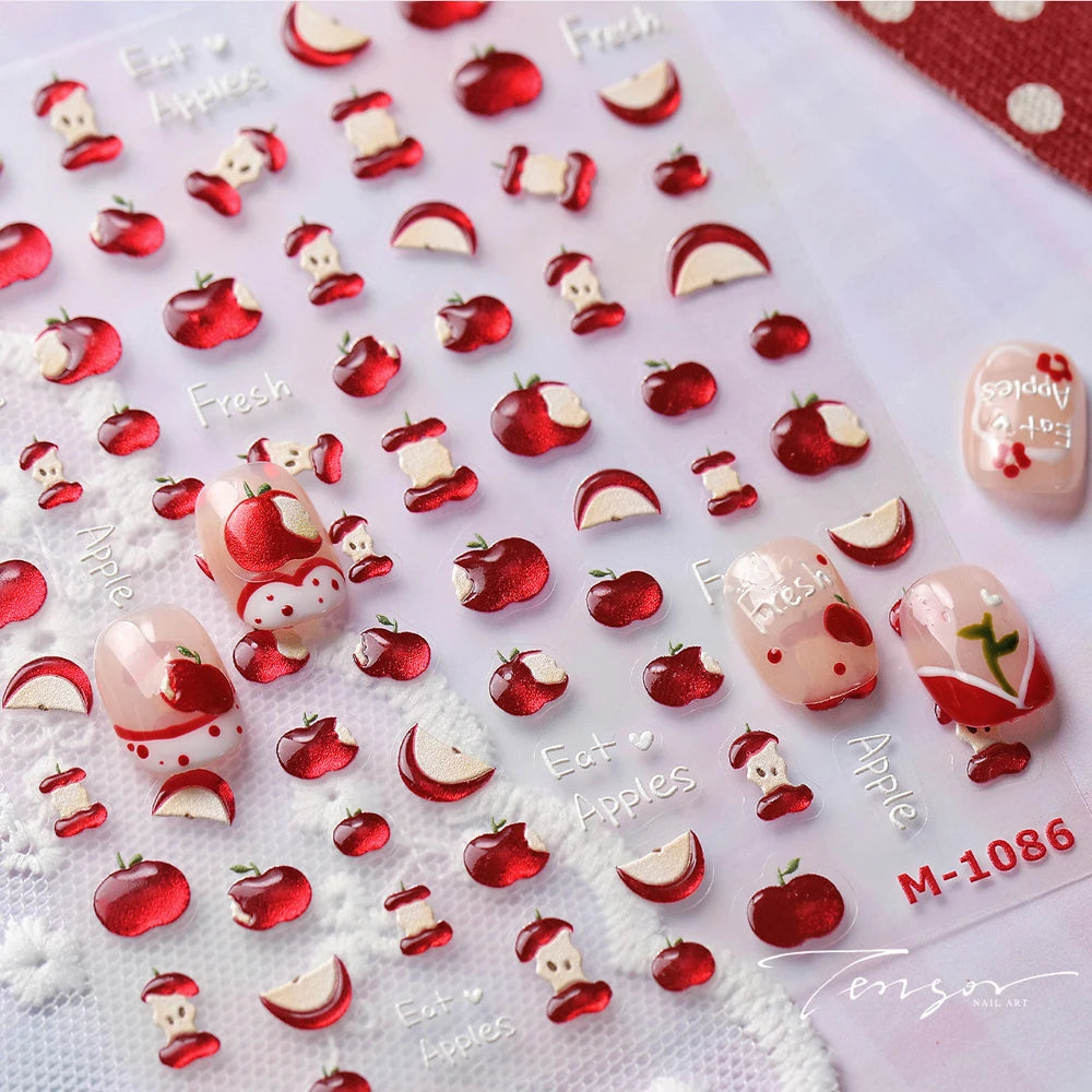5D Jelly Red Apple Nail Stickers | Kawaii Fruit Decals DIY Nail Art Stickers QXL