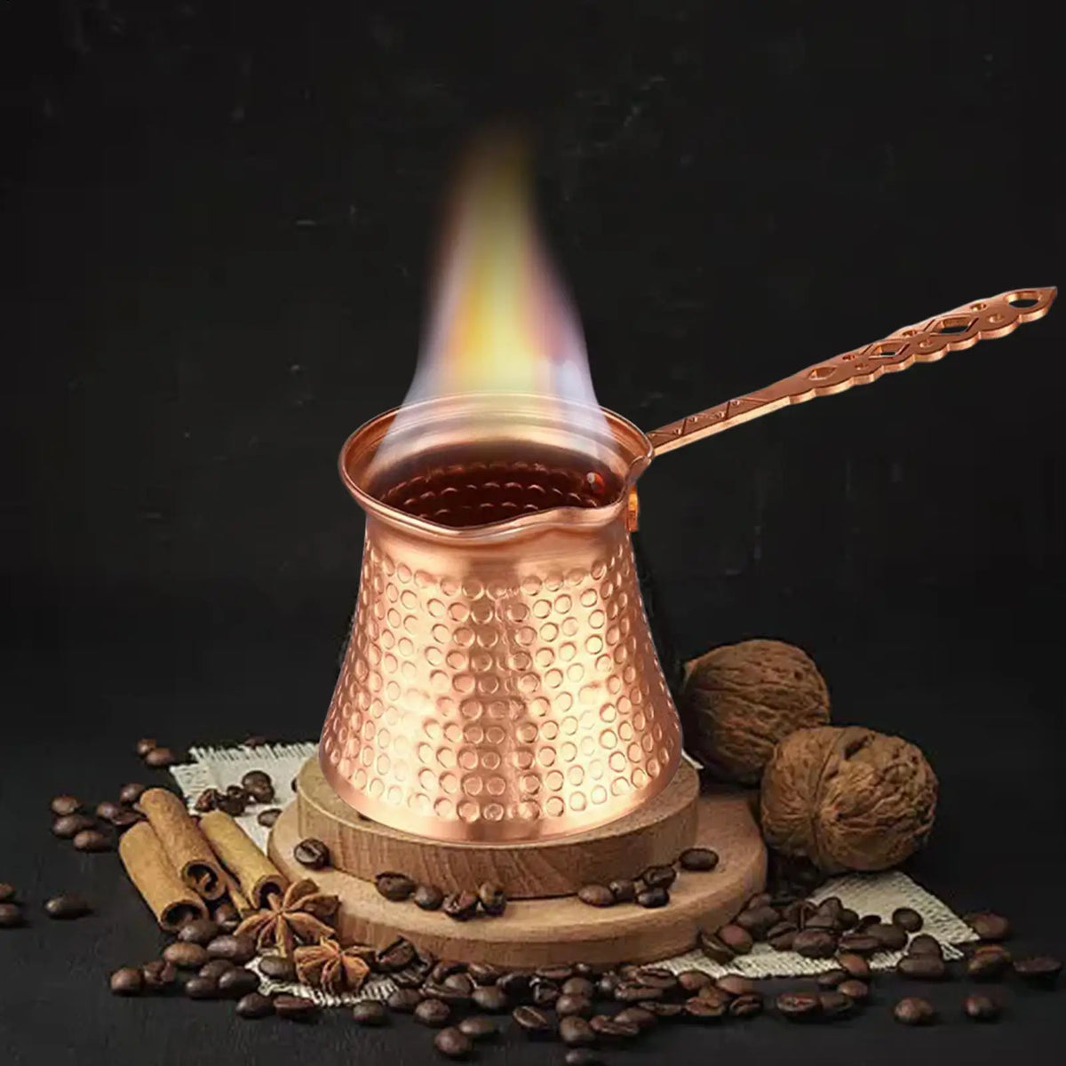 Vintage Turkish Coffee Pot | Long Handle Copper-Plated 600ml Turkish Coffee Pot QXL