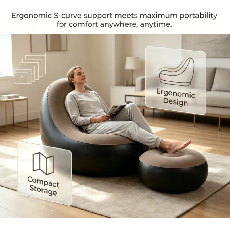 Inflatable Lounger & Footstool Ottoman | Outdoor Camping Chair Inflatable Outdoor Lounger QXL