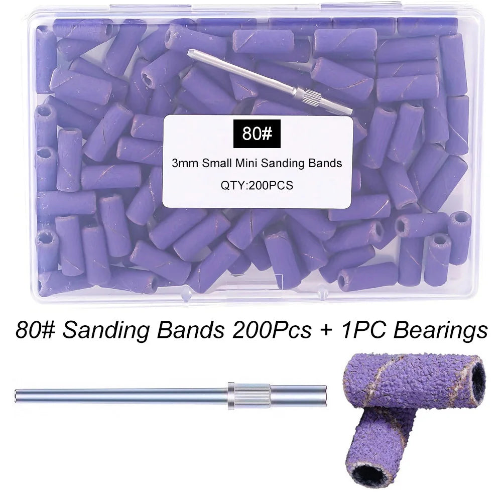 3mm Mini Sanding Bands & Mandrel | 80–240 Grit Nail Drill Set Nail Sanding Bands QXL Purple 200 1PC