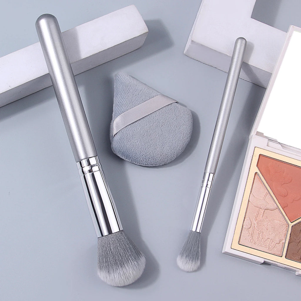 KOSSHOW 3-Pc Dome Blush Brush & Puff Set – Highlight & Powder Blush Brush Set QXL