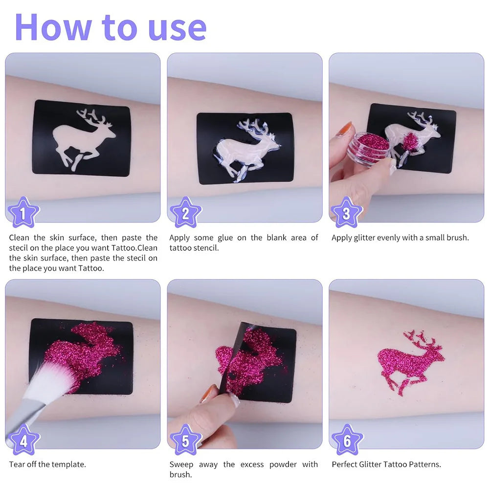 VERONNI 30-Color Glitter Tattoo Kit with Stencils – Kids & Adults Glitter Tattoo Kit QXL