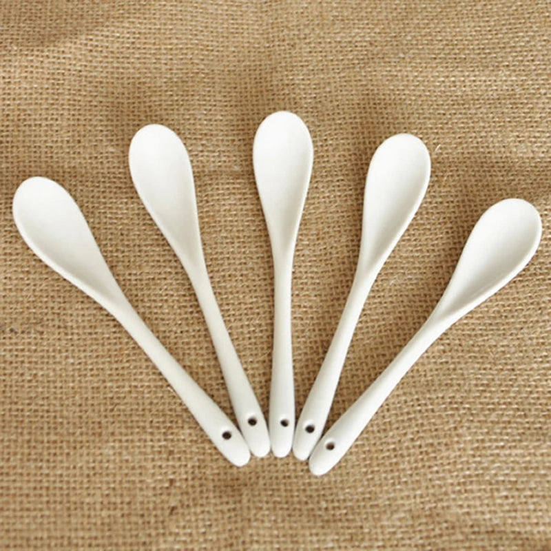 5-Pack White Ceramic Dessert Spoons | Tea, Coffee & Sugar Ceramic Spoon Set QXL