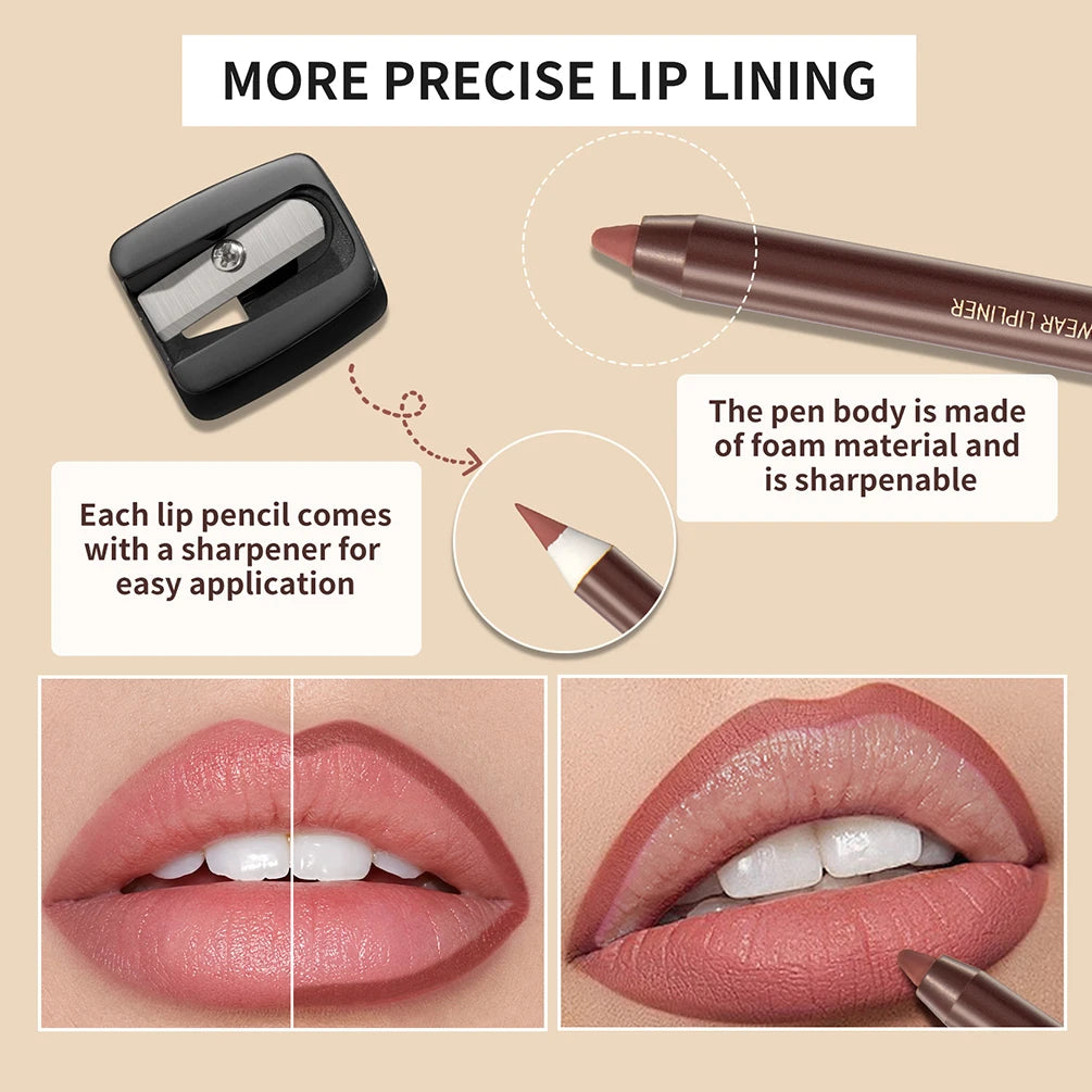 QiBest 6-Pc Matte Lip Liner Set | Nude Brown Red Lipliner Lip Liner Set QXL