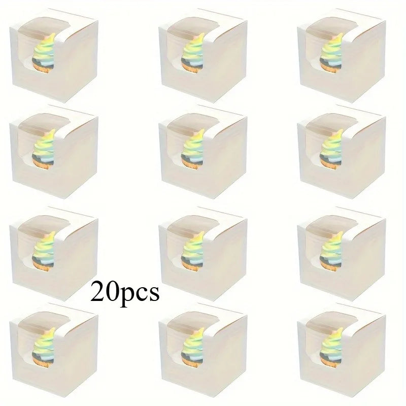 20-Pack Paper Cupcake Boxes with Clear Window | Muffin Packaging Baking Packaging Box QXL