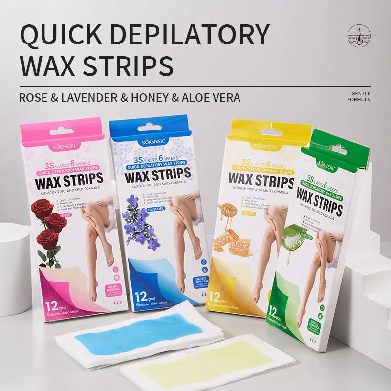 12-Pack Double-Sided Cold Wax Strips for Leg & Body Hair Cold Wax Strips QXL
