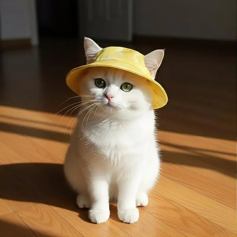 UV Protection Cat Fisherman Sun Hat | Adjustable Kitten Hat Cat Sun Hat QXL
