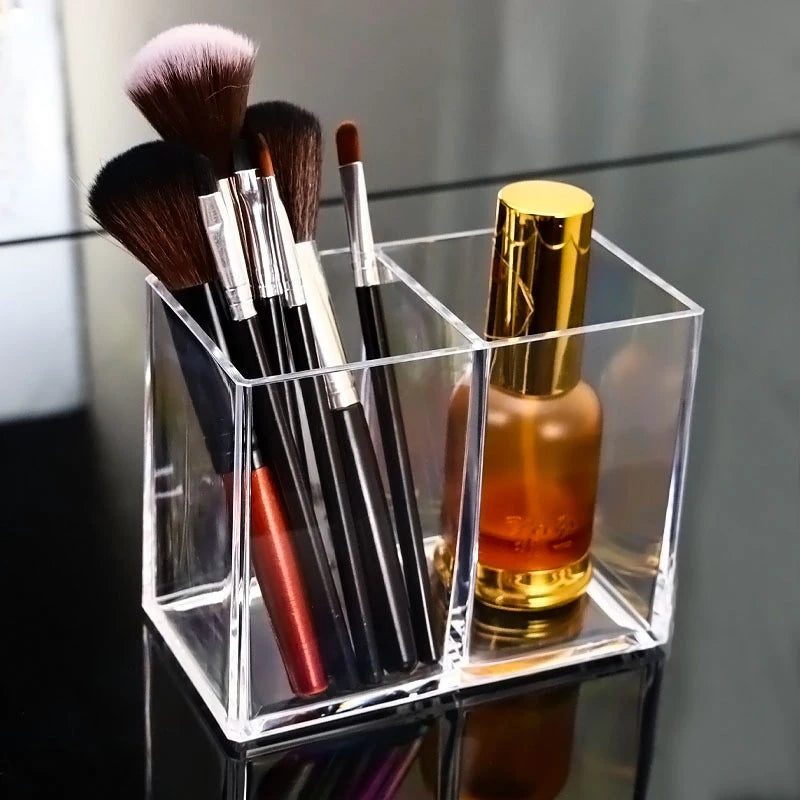 2-Grid Transparent Makeup Brush & Pencil Holder Organizer Makeup Brush Holder QXL