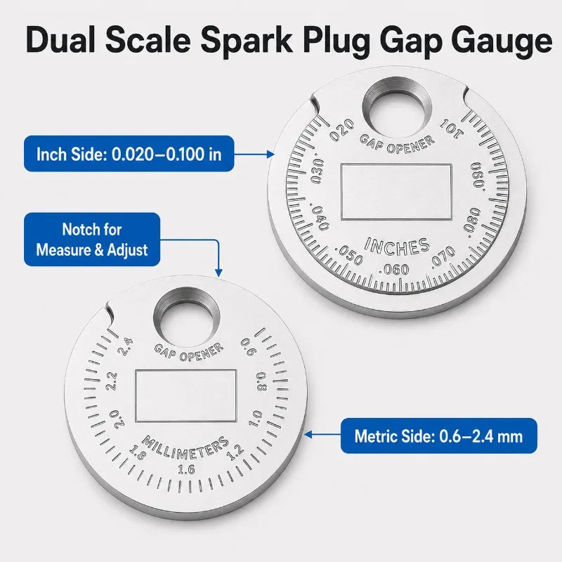 Spark Plug Gap Tool | Dual Scale Coin Gauge 0.6–2.4mm Spark Plug Gap Gauge QXL