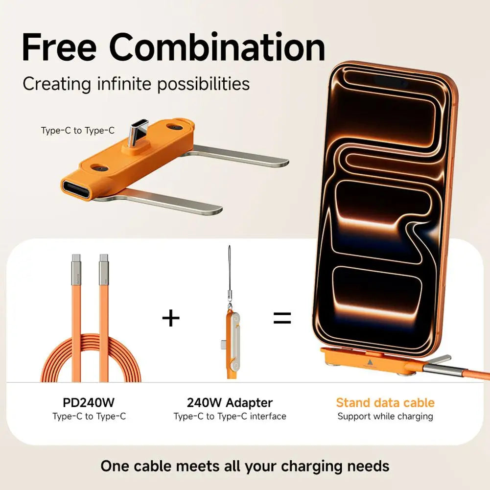 PD 240W USB-C to USB-C Cable with Phone Stand | 1.5M USB-C Charging Cable QXL