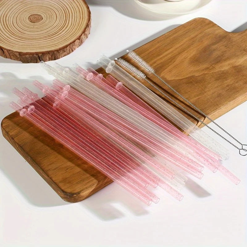 Reusable Glitter Plastic Straws + Cleaning Brush | Holiday Set Reusable Drinking Straws QXL