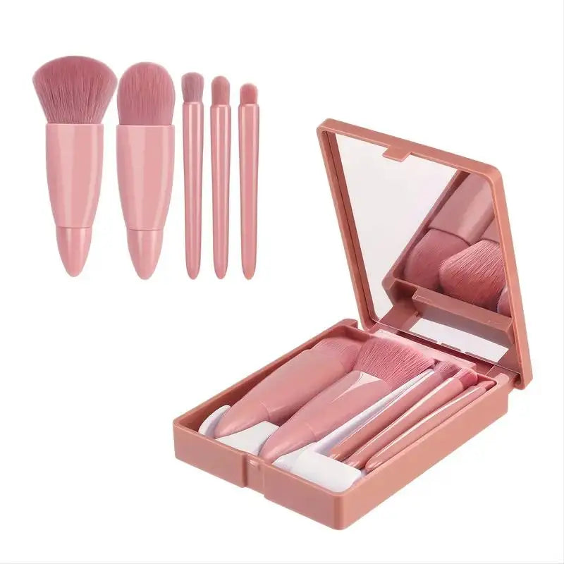 5-Piece Travel Makeup Brush Set with Case & Mirror Travel Makeup Brush Set QXL