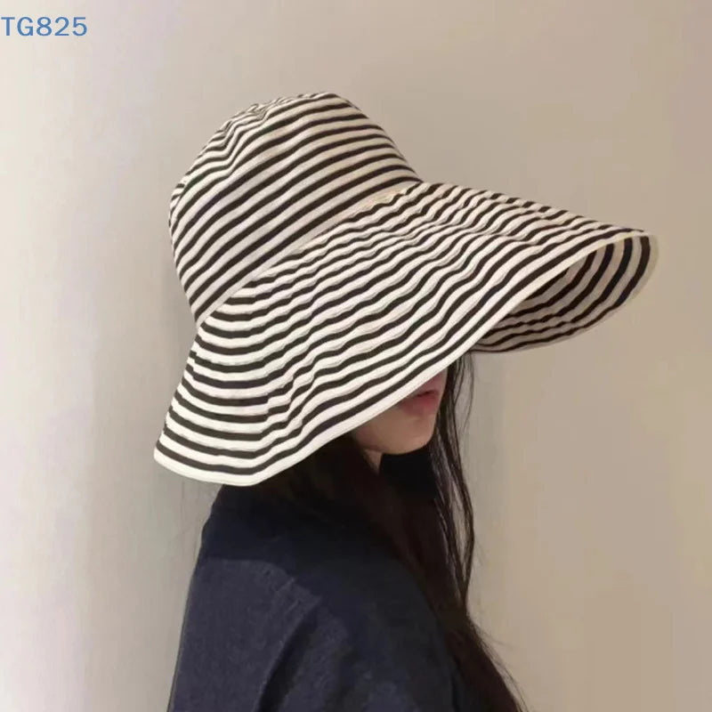 Wide Brim Foldable Striped Fisherman Sun Hat – UV Protection Sun Hat QXL