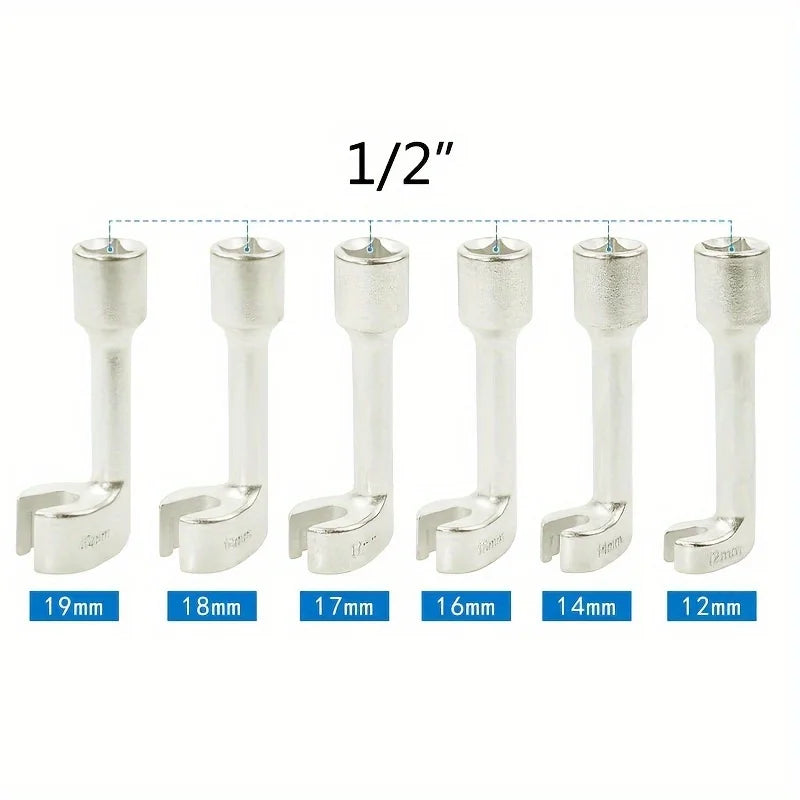 6-Pc Diesel Injector Pipe Socket Set 1/2" Drive 12–19mm Socket Wrench Set QXL