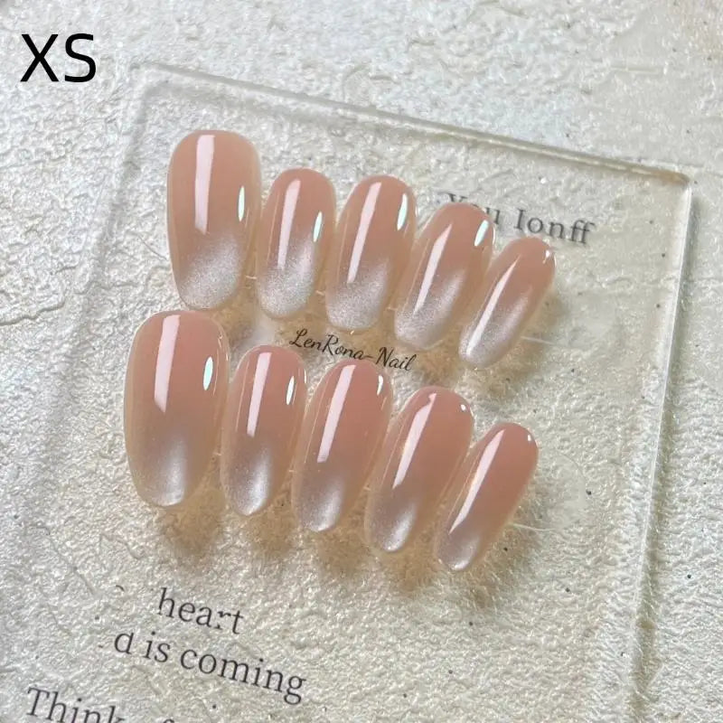 Ice Transparent Cat Eye Press On Nails | Handmade Nude Press On Nails QXL XS