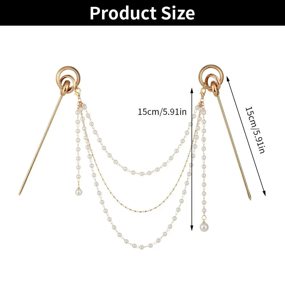 Retro Pearl Tassel Hair Stick | Hanfu Chinese Hairpin Gold Tassel Hair Stick QXL