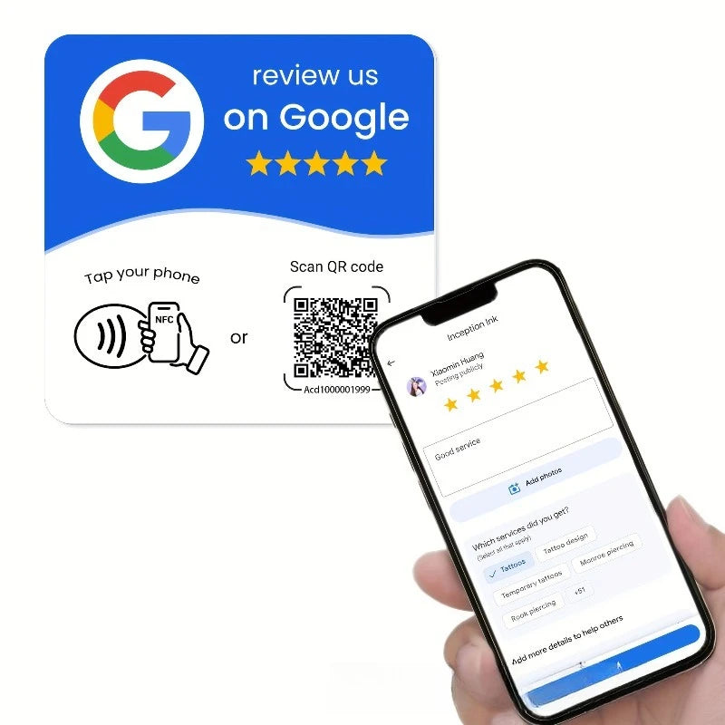 NFC Google Review Card | NTAG215 Tap & Dynamic QR Code NFC Review Card QXL