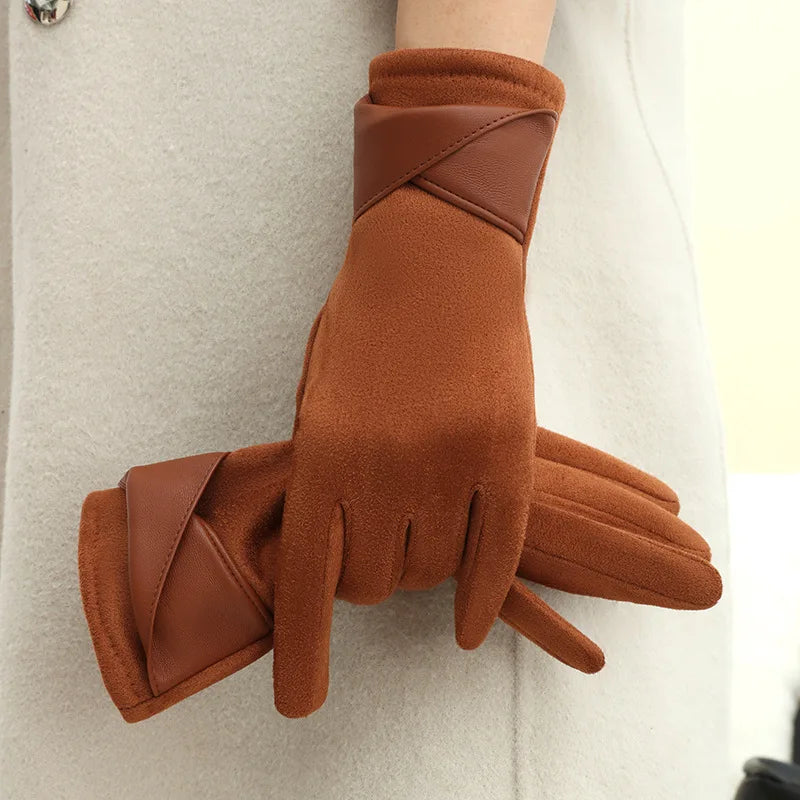 Women's Velvet Touchscreen Winter Gloves | Bow Cycling Gloves Winter Gloves QXL camel
