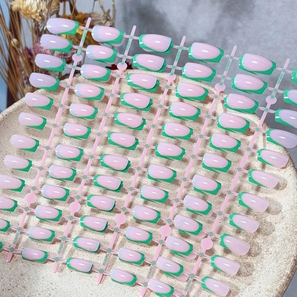 120-Pack Square Press On Nails | Nude Pink French Tip Glossy Press On Nails QXL -120pcs-2