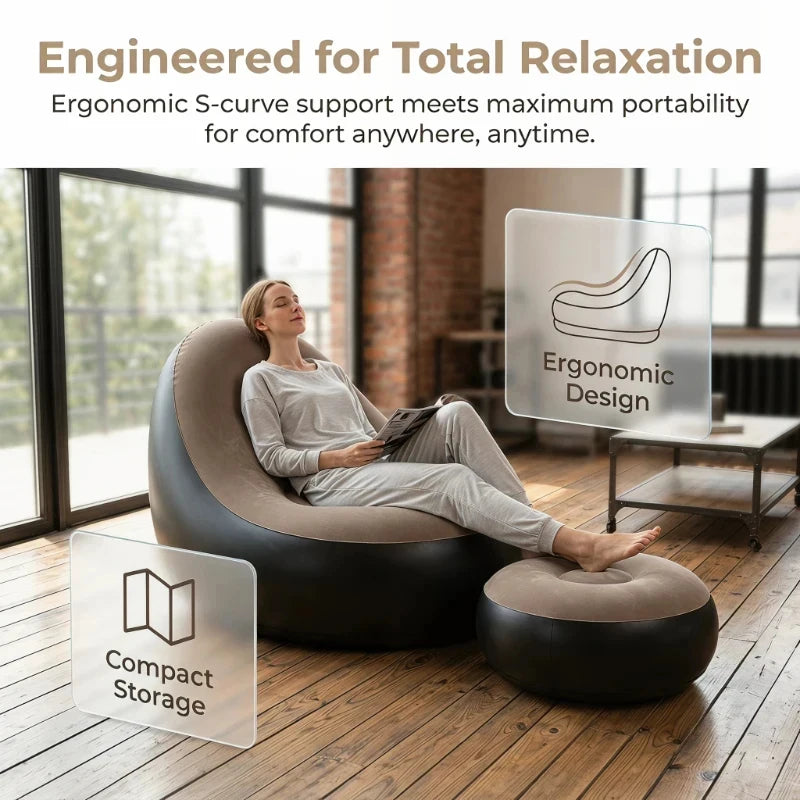 2-Pack Inflatable Chaise Lounge with Footstool | Outdoor Sofa Inflatable Lounge Chair QXL