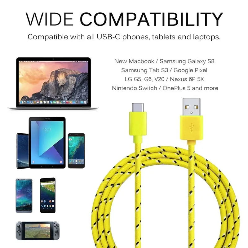 Nylon Braided USB-A to USB-C Cable 2A Fast Charge | 0.5M–3M USB-C Charging Cable QXL