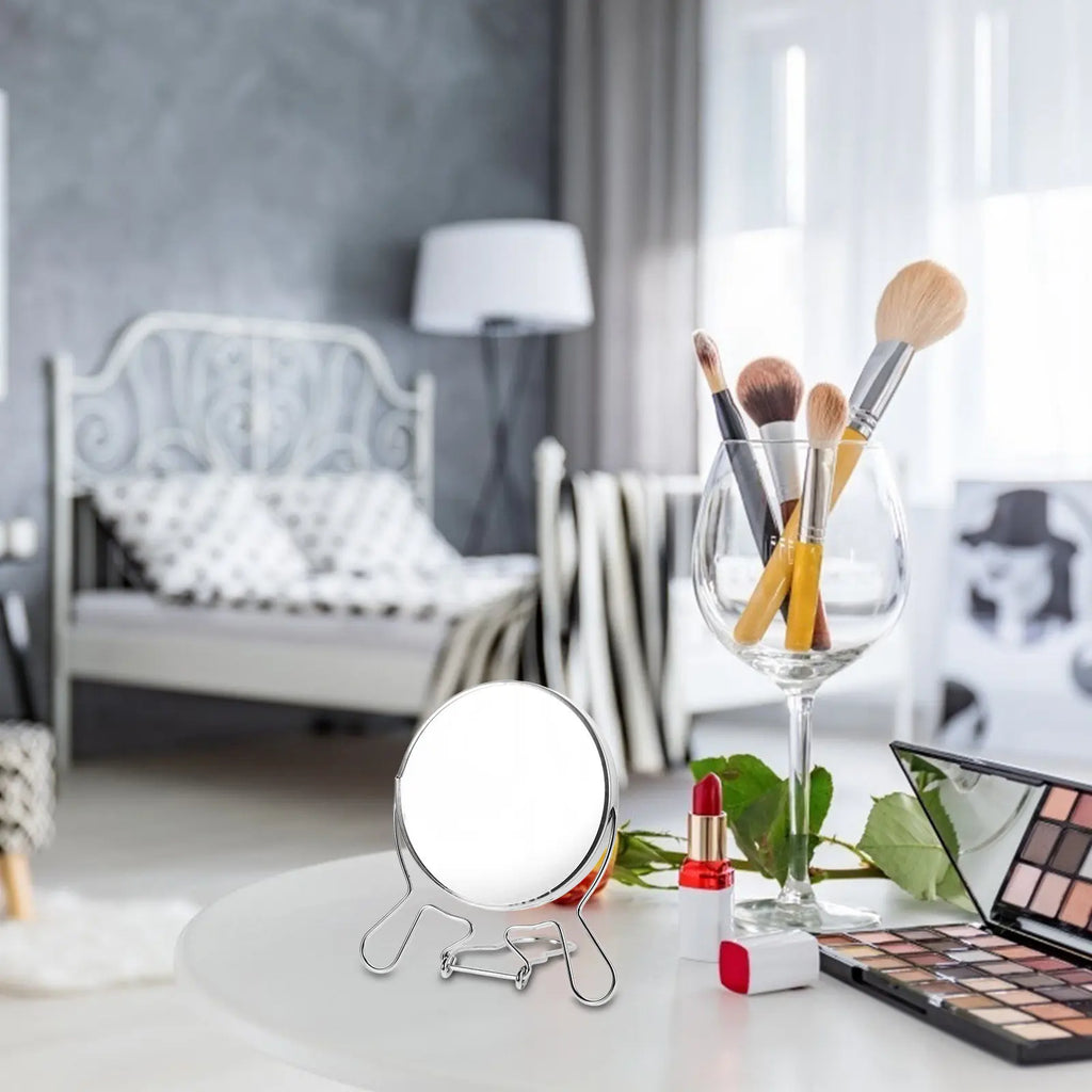 Dual-Sided Rotating Desktop Makeup Mirror | Metal Frame Desktop Makeup Mirror QXL