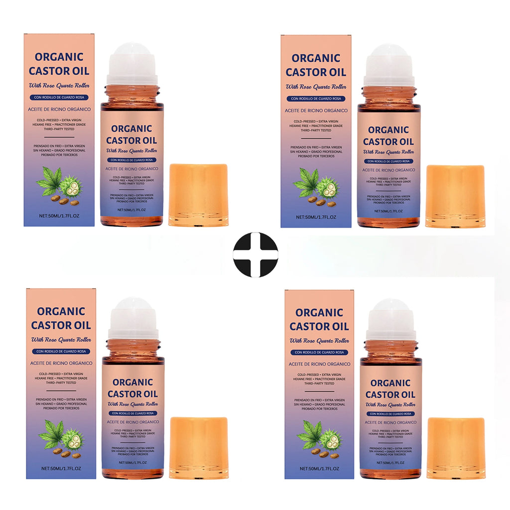 Organic Castor Oil Roller Ball | Firming & Brightening 50ml Body & Face Skin Oil QXL 4 pcs x 50ml