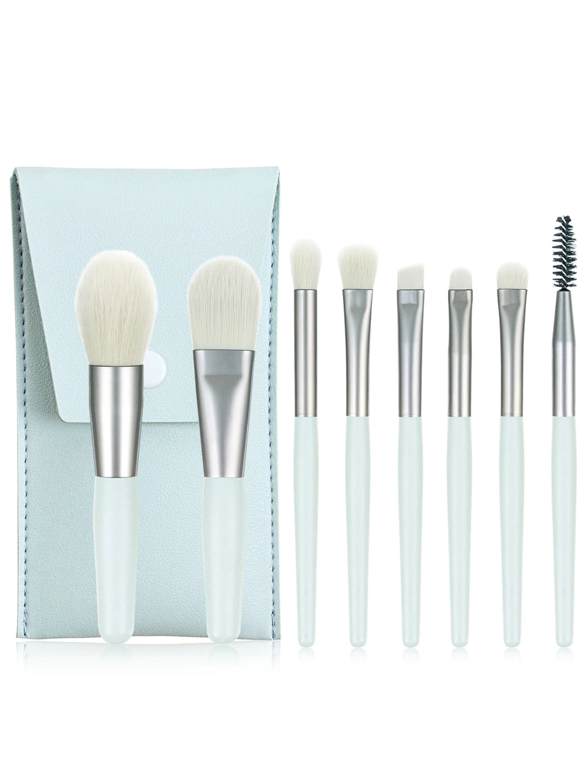 Ronshadow 8-Pc Makeup Brush Set with Button Storage Bag Makeup Brush Set QXL Cyan