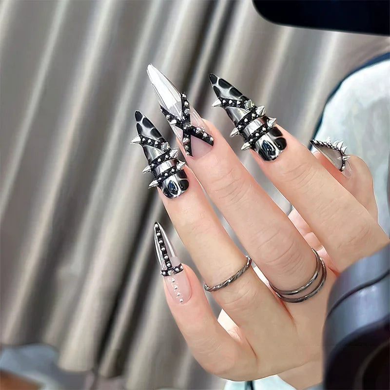 100-Pc Punk Rivet Nail Charms | Cone Spike 3D Alloy Studs Nail Art Charms QXL
