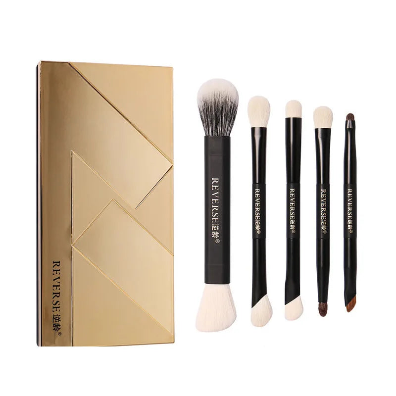 5-Piece Double-Ended Makeup Brush Set | Eyeshadow & Contour Makeup Brush Set QXL