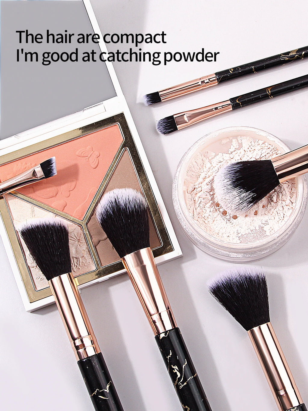 10-Pc Marble Makeup Brush Set & PU Leather Storage Bucket Makeup Brush Set QXL