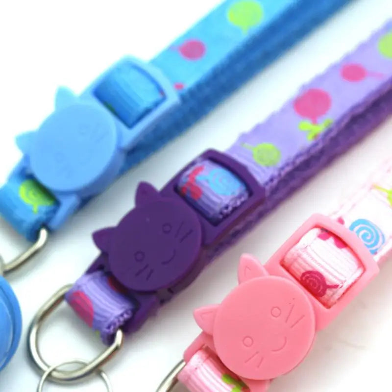 Adjustable Cartoon Cat Collar with Bell & Safety Buckle | 3 Colors Cat Collar QXL