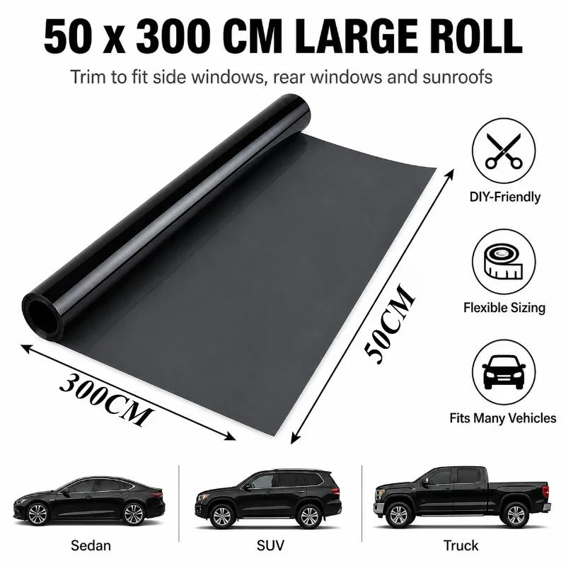 Car Window Tint Film 50x300cm – Solar UV & Privacy Roll Window Tint Film QXL