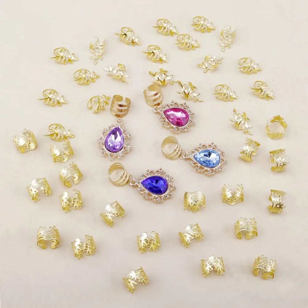 44-Pc Gemstone Dreadlock Beads | Adjustable Braid Loop Set Hair Braid Beads QXL