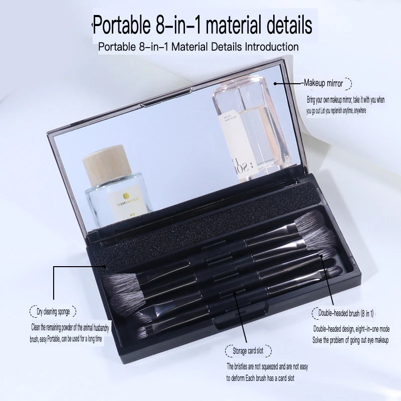 4-Piece Double-Head Eyeshadow Brush Set with Mirror Case Eyeshadow Brush Set QXL