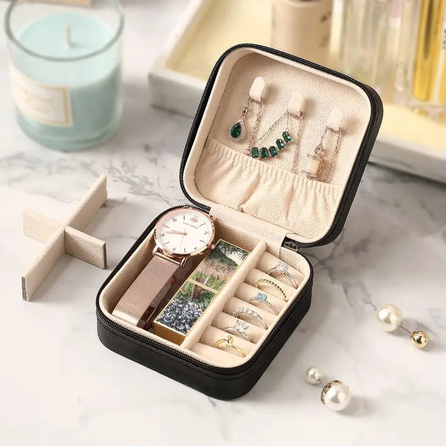 Portable Mini Travel Jewelry Box for Rings, Earrings & Necklaces Travel Jewelry Box QXL