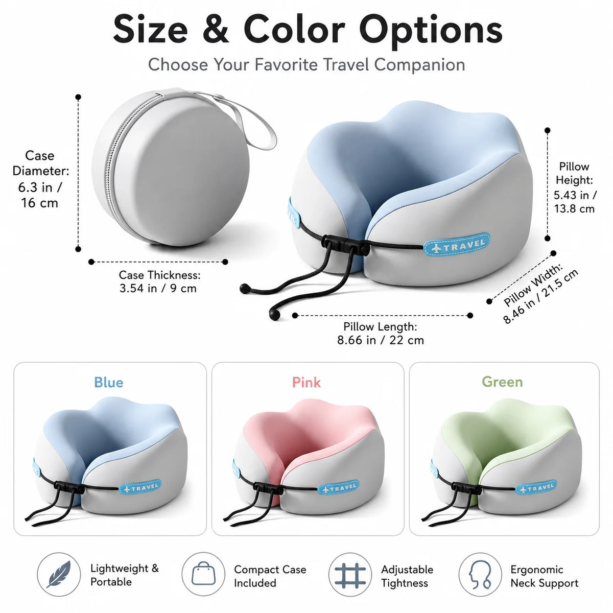Dual-Peak Memory Foam Travel Neck Pillow with Storage Case Travel Neck Pillow QXL