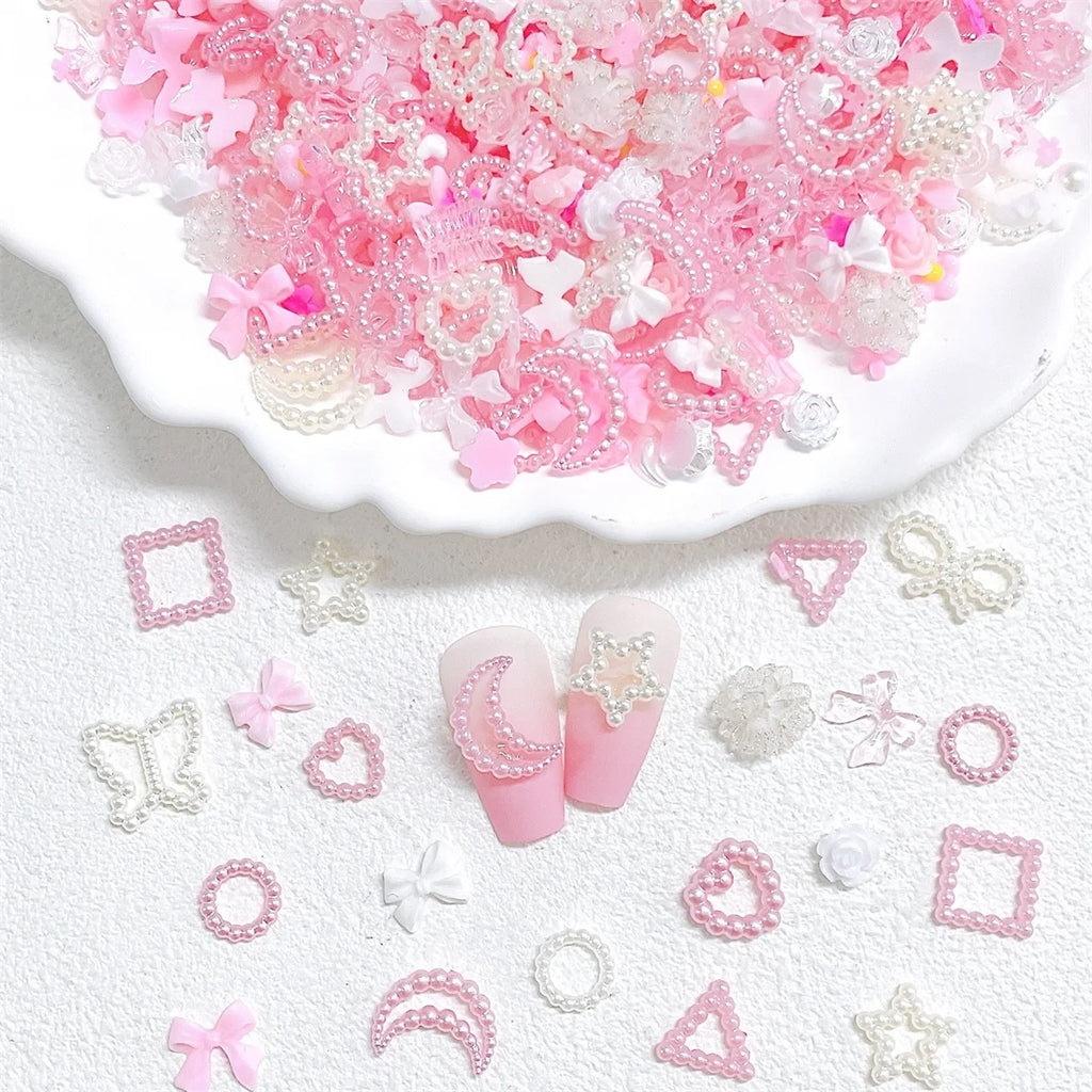 50-Pack 3D Kawaii Resin Nail Art Charms | Pink DIY Decor Nail Art Charms QXL