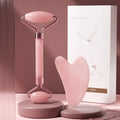 2-Pc Resin Gua Sha Board & Face Massage Roller Set Gua Sha Roller Set QXL Pink with Box China Mainland