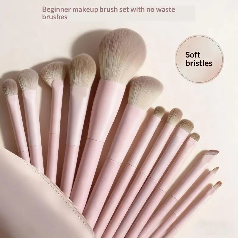 13-Pc Pink Makeup Brush Set with Pouch | Beginner Daily Use Makeup Brush Set QXL