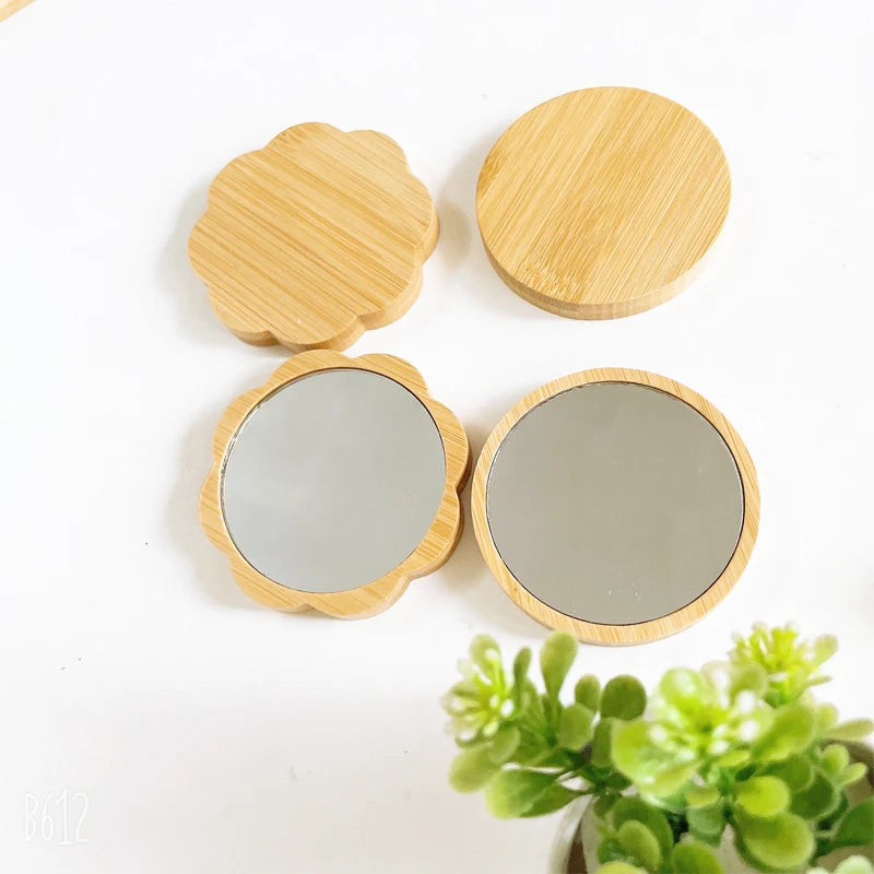 Bamboo Handheld Round Makeup Mirror | Portable Vanity Mirror Handheld Makeup Mirror QXL